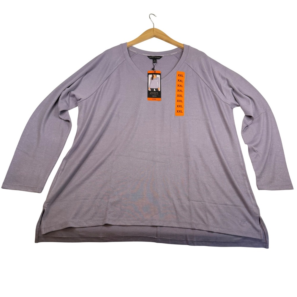Banana Republic Womens XXL V-Neck Raglan Long Sleeve Top Lavender Purple NWT